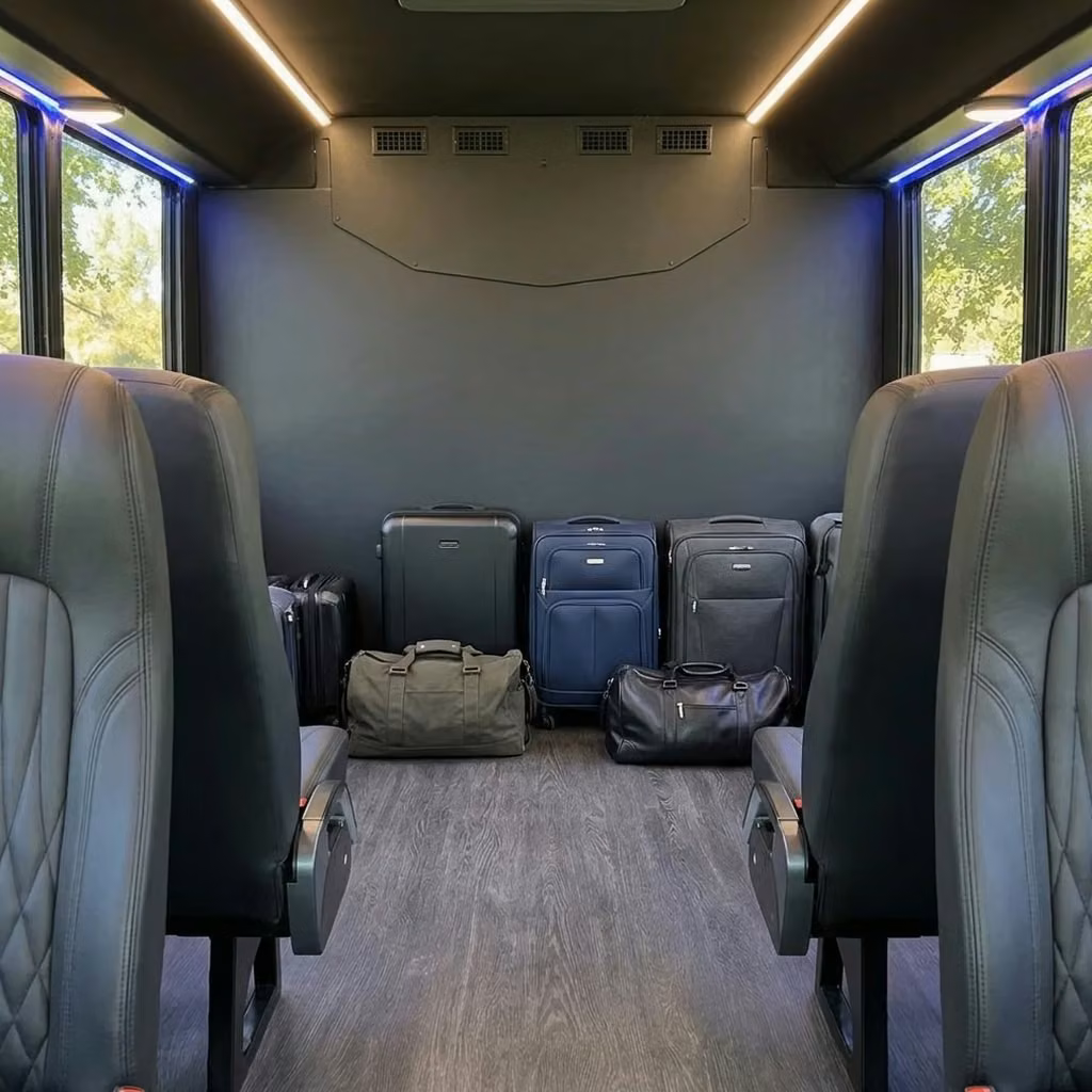 beverly hills 20 passenger minibus luggage area