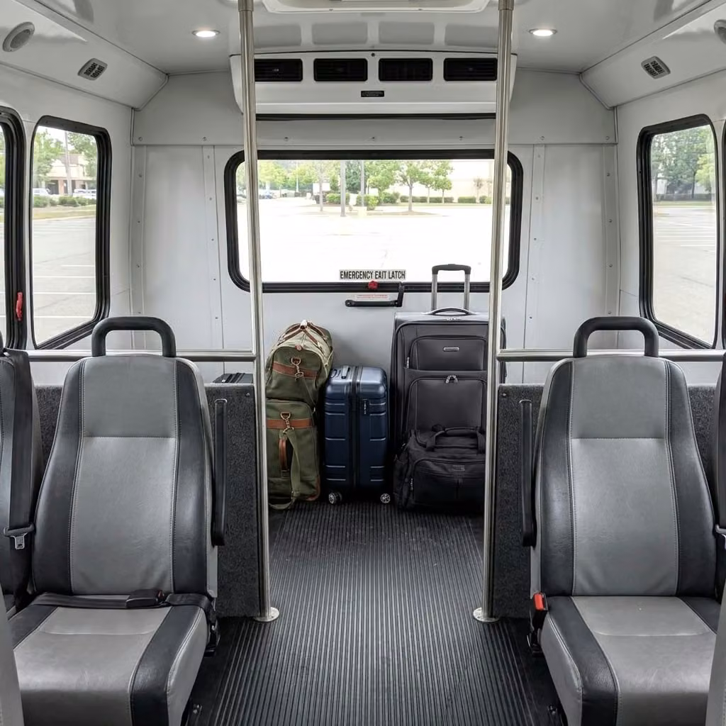 beverly hills 35 passenger minibus luggage area