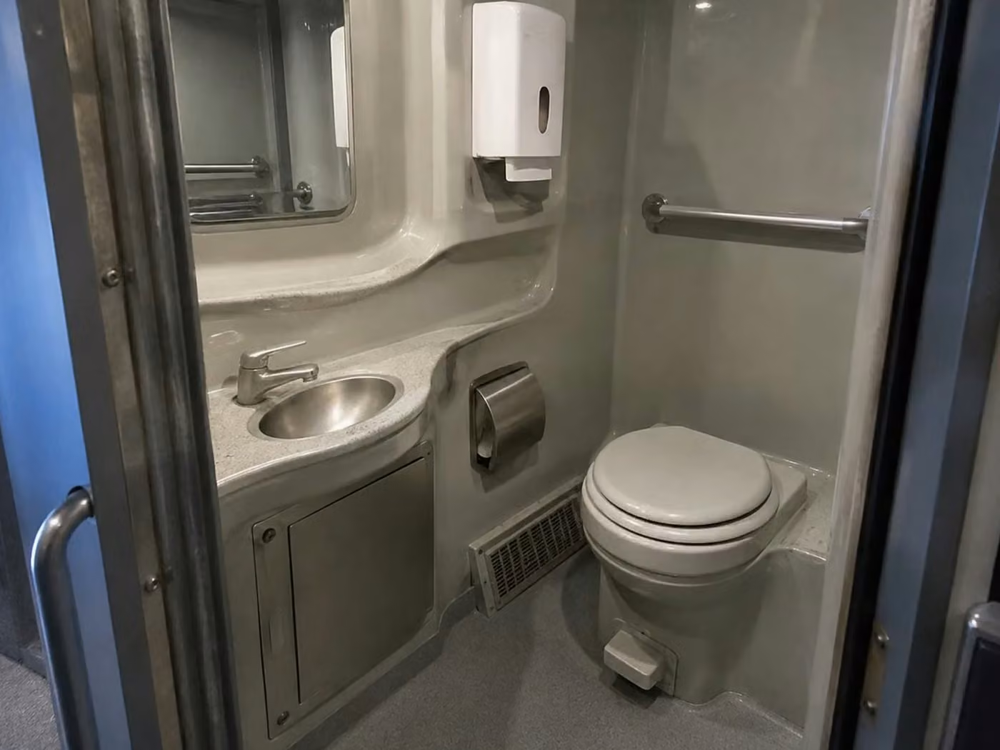 beverly hills 56 passenger charter bus onboard restroom