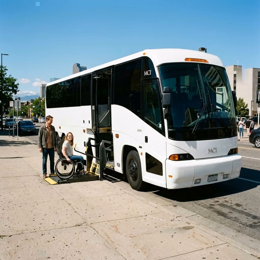 beverly hills 56 passenger charter bus wheelchair lift