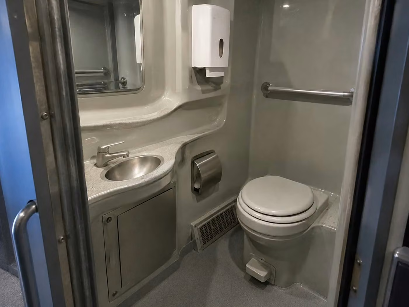 beverly hills charter bus onboard restroom