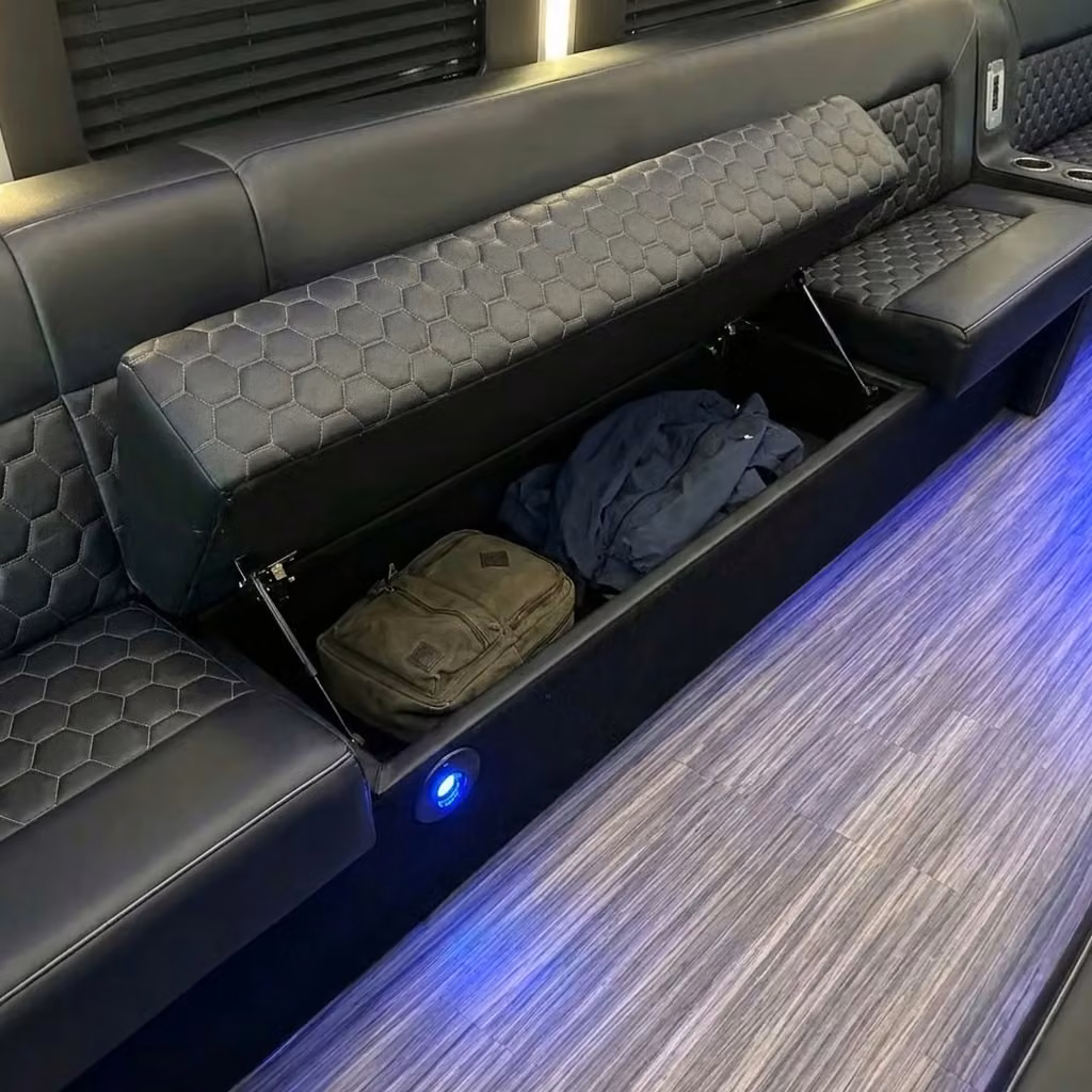 beverly hills party bus under seat storage