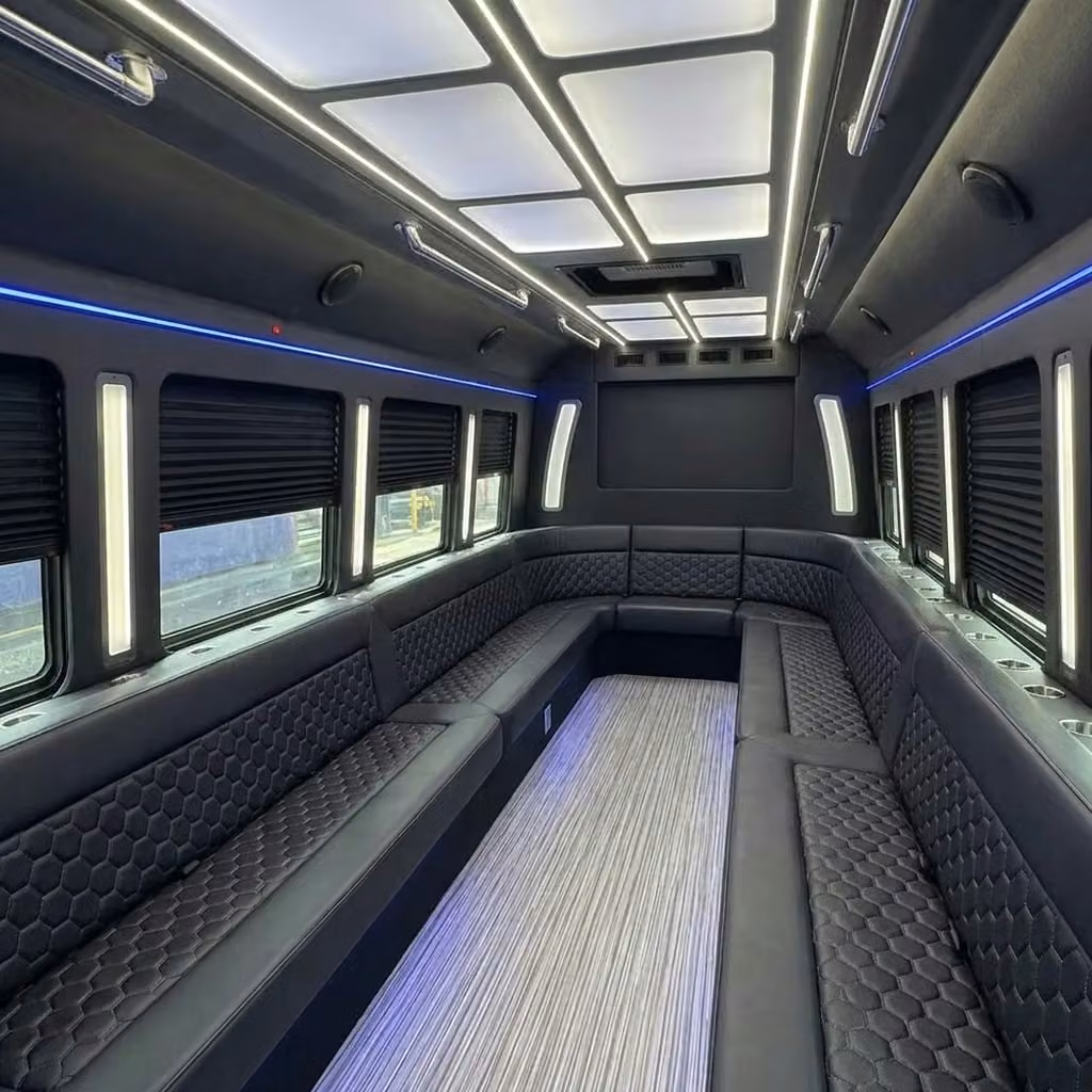 beverly hills party bus wraparound seating