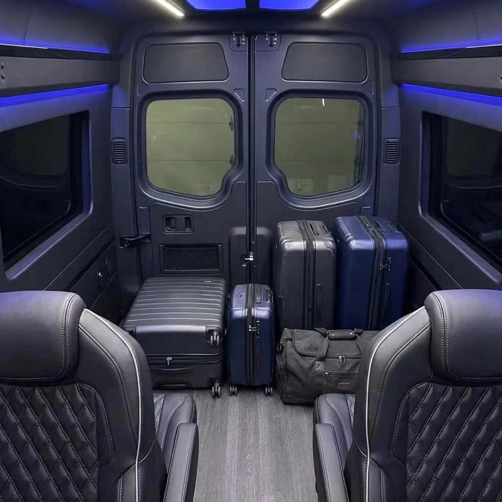 beverly hills sprinter van rental with driver luggage area